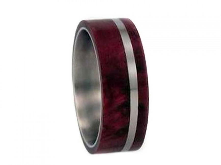 Hochzeit - Wooden Wedding Band, Titanium Ring With Redwood, Nature Inspired Ring
