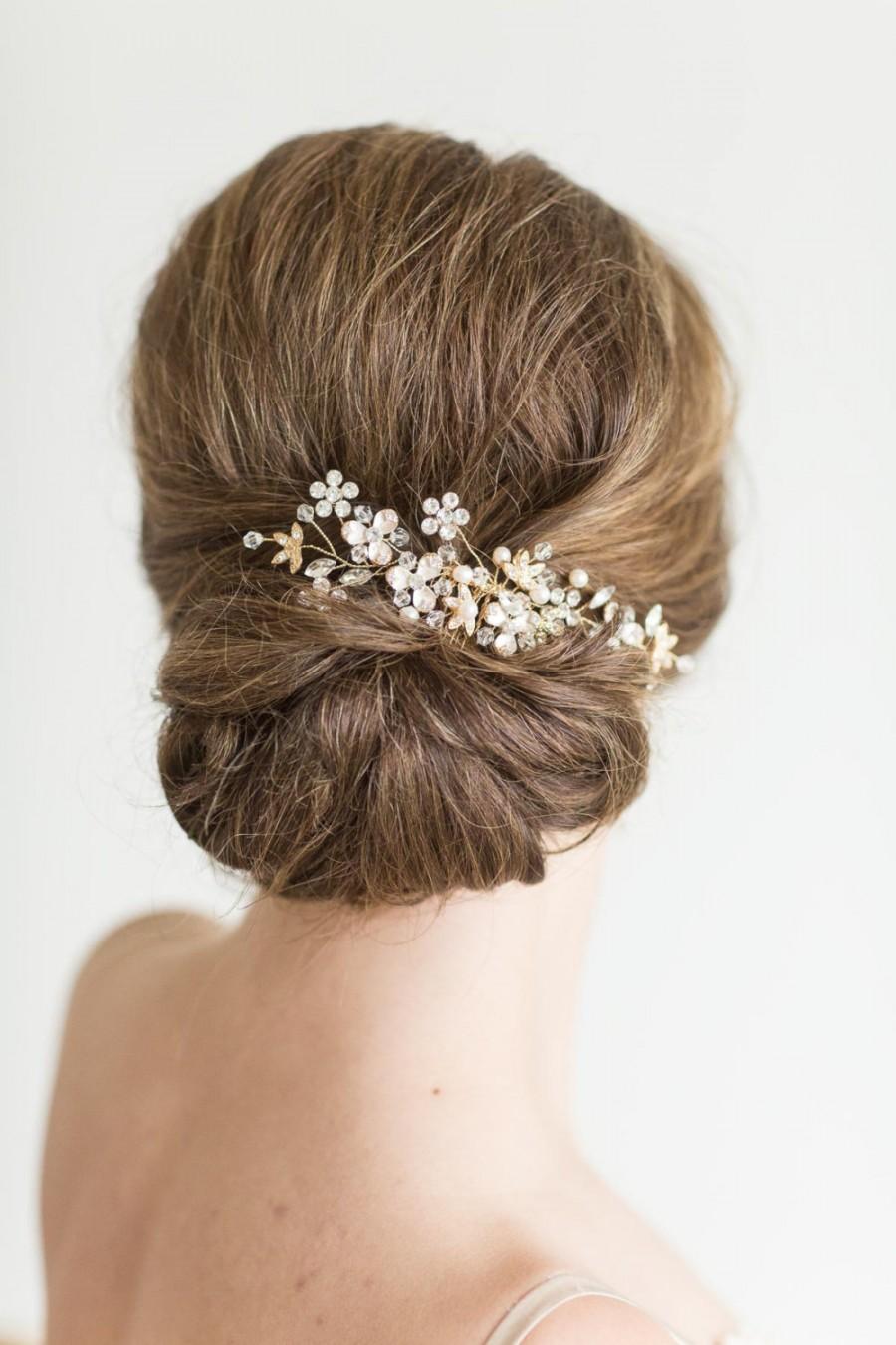 زفاف - Rose Gold Bridal Comb, Pearl and Crystal Comb, Gold Wedding Hair Accessory, Silver Comb