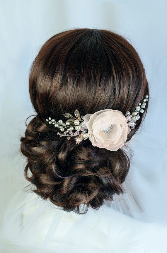 Mariage - Bridal Hair Flower Wedding Hair Flower Bridal Hair Clip Wedding Hair Clip Bridal Fascinator Flower Comb Floral Hairpiece Champagne Hair Clip