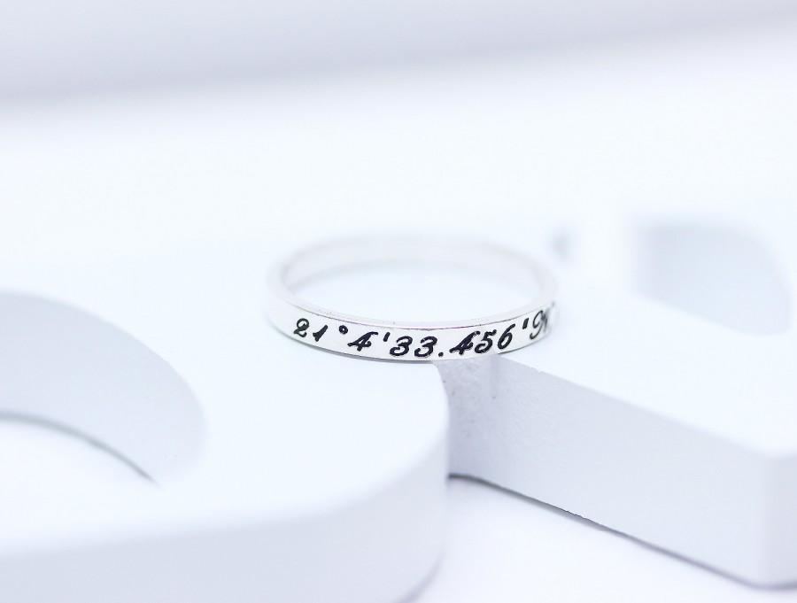 Hochzeit - personalized coordinates 925 sterling silver band ring, initial ring, engraving ring, name ring, wedding gift, holiday gift (WPR_00010)