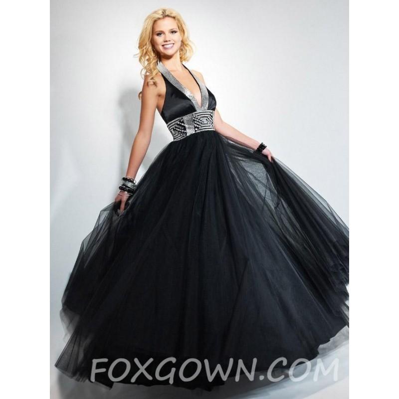 زفاف - Atemberaubende schwarze Tüll Ball Kleid Prom Kleid mit Neckholder-Trägern - Festliche Kleider 