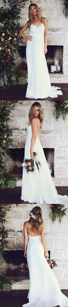 Wedding - Boho Beach Wedding Dresses Sexy Summer Spaghetti Straps Open Backs Lace White Wedding Gown