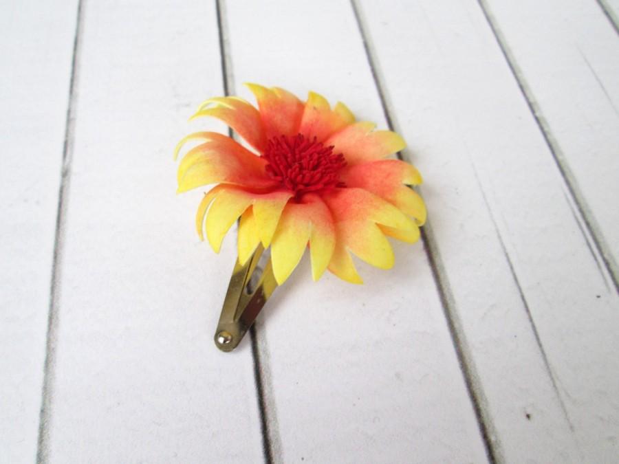 زفاف - Gaillardia Hairpin - Daisy hair pin - Flowers hair accessories - Foam handmade flowers - Flowers hair decoration - Yellow-red Chamomile