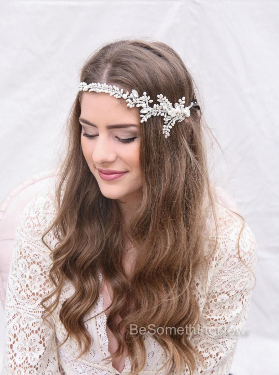 Wedding - Wedding Hair Tiara, Freshwater Pearl and Rhinestone Hair Vine, Beaded Wedding Hair Jewellery Beaded Wedding Headpiece