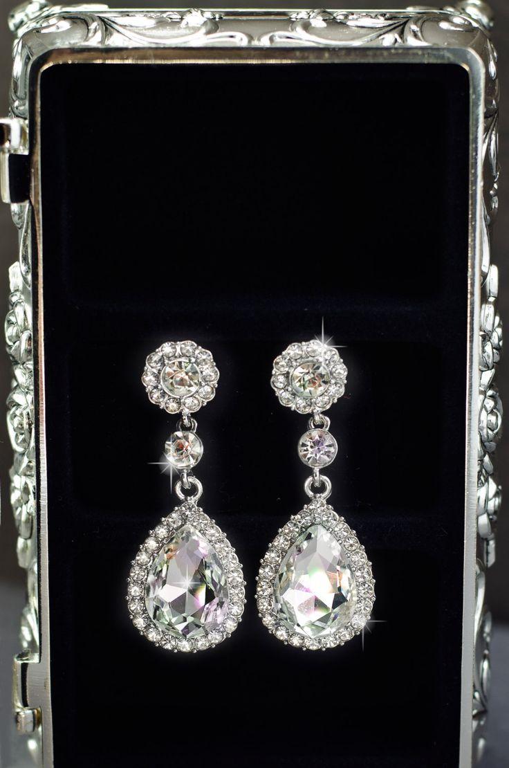 Wedding - Crystal Earrings Wedding Earrings Bridesmaid Gift Teardrop Bridal Earrings Vintage Bridal Earrings Chandelier Earrings Bridesmaid Earrings