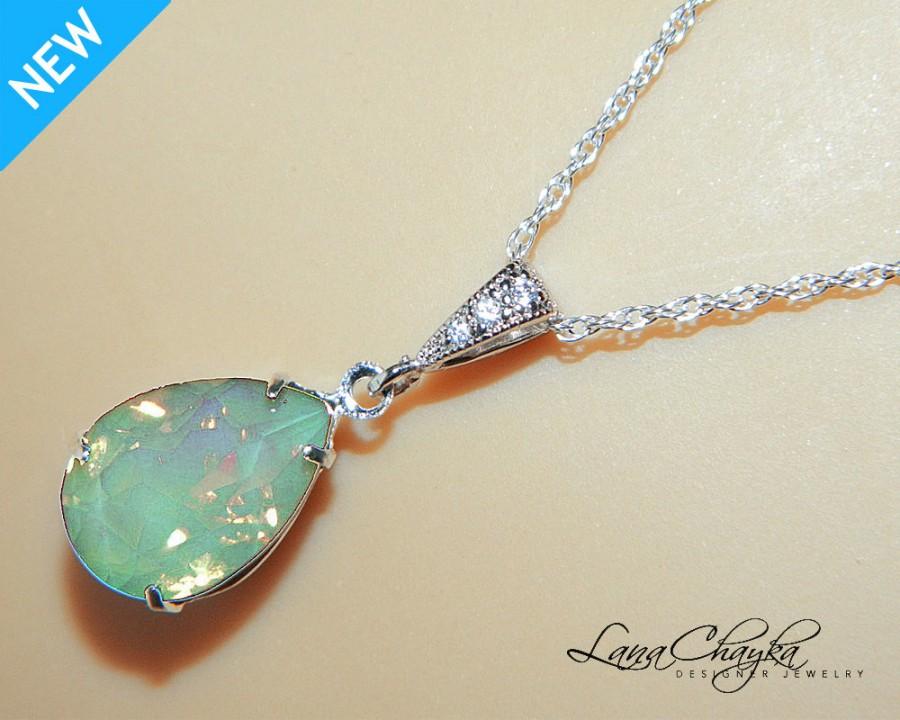 Mariage - Chrysolite Green Opal Necklace Sterling Silver CZ Green Opal Necklace Swarovski Rhinestone Opal Teardrop Necklace Bridesmaid Wedding Jewelry - $25.90 USD