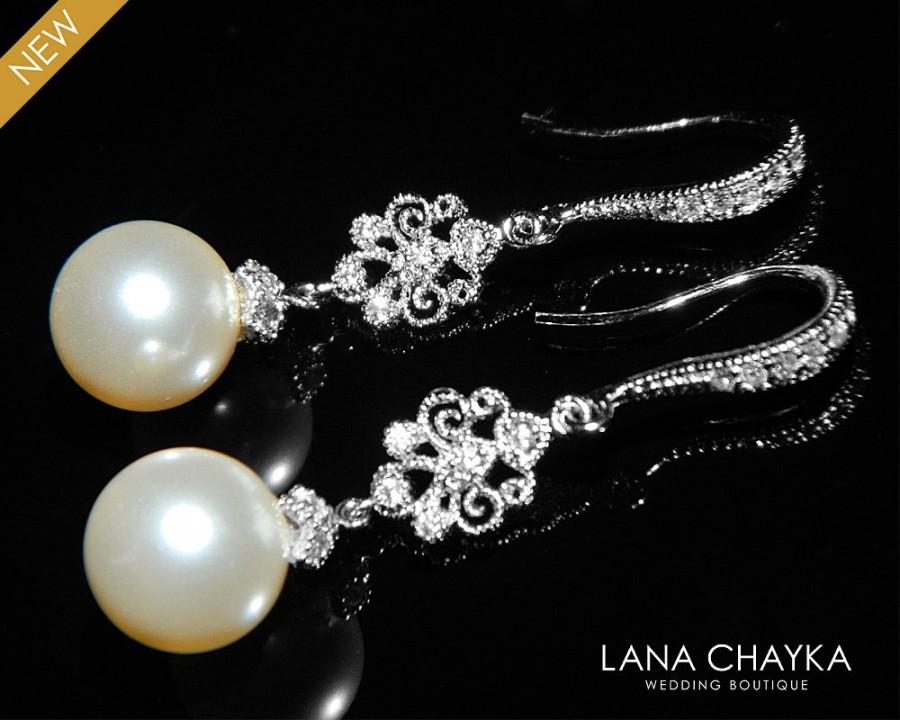 Hochzeit - Bridal Pearl Chandelier Earrings Wedding Pearl Earrings Swarovski 10mm Ivory Pearl Dangle Earrings Bridal Pearl Drop Earrings Bridal Jewelry - $30.90 USD