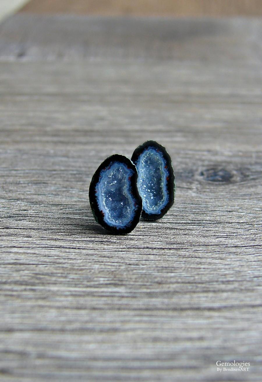 Hochzeit - Rough Geode Stud Earrings, Raw Geode Crystal Jewelry, Mothers Day Gift, Girlfriends Birthday, Anniversary for Wife, Bridal, Something Blue