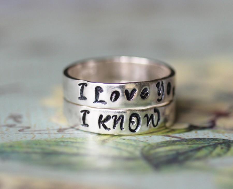 Wedding - I Love You - I Know - Pair of Sterling Silver His and Hers Wedding Bands 
