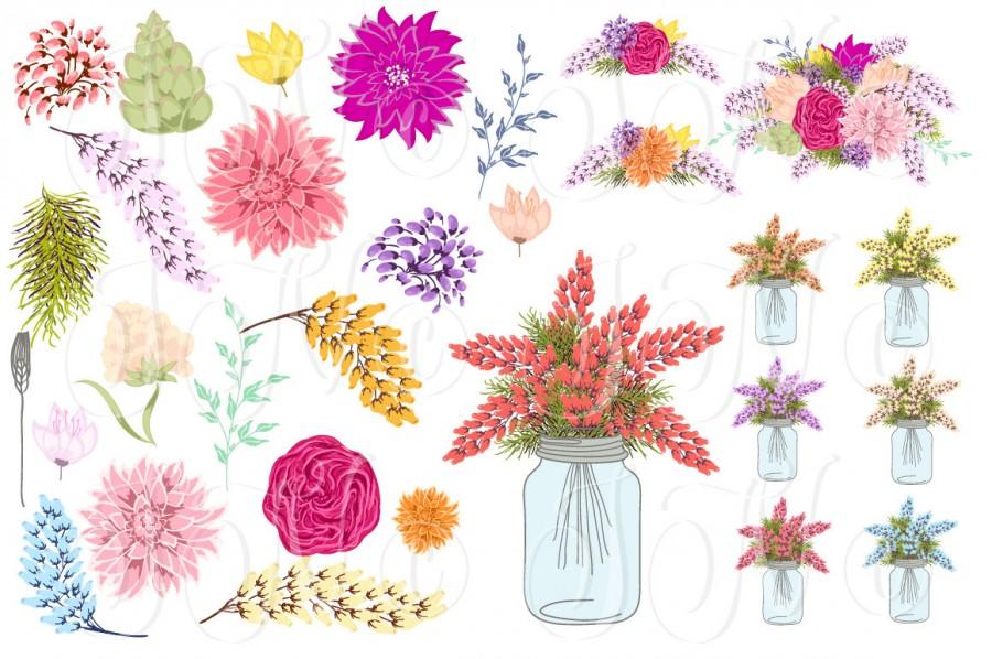 Свадьба - 34 Hand Drawn Mason Jars, card template and digital papers Clip art for scrapbooking, wedding invitations, Personal and Small Commercial Use - $5.00 USD