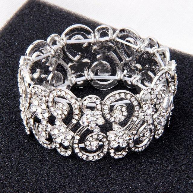 Hochzeit - Crystal Women Elastic Wedding Bracelet Silver