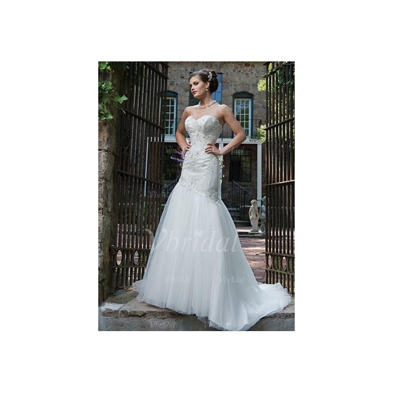 Hochzeit - Trumpet/Mermaid Strapless Sweetheart Chapel Train Satin Tulle Wedding Dress With Lace Beading - Beautiful Special Occasion Dress Store