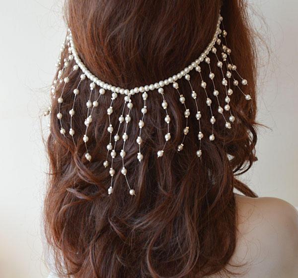 Hochzeit - Pearl Wedding Headpiece, Bridal Head Chain, Pearl Hair Jewelry, Pearl Wedding Headband, Bridal Hair Accessory - $49.00 USD