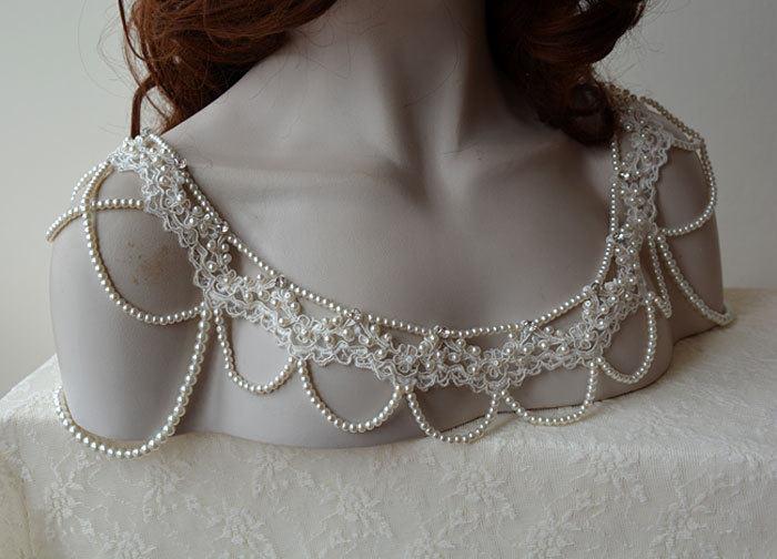 زفاف - Bridal Dress Shoulder Necklace, Lace Shoulder Necklace, Wedding Shoulder Jewelry, Wedding Dress Shoulder, Wedding Dress Accessory - $129.00 USD