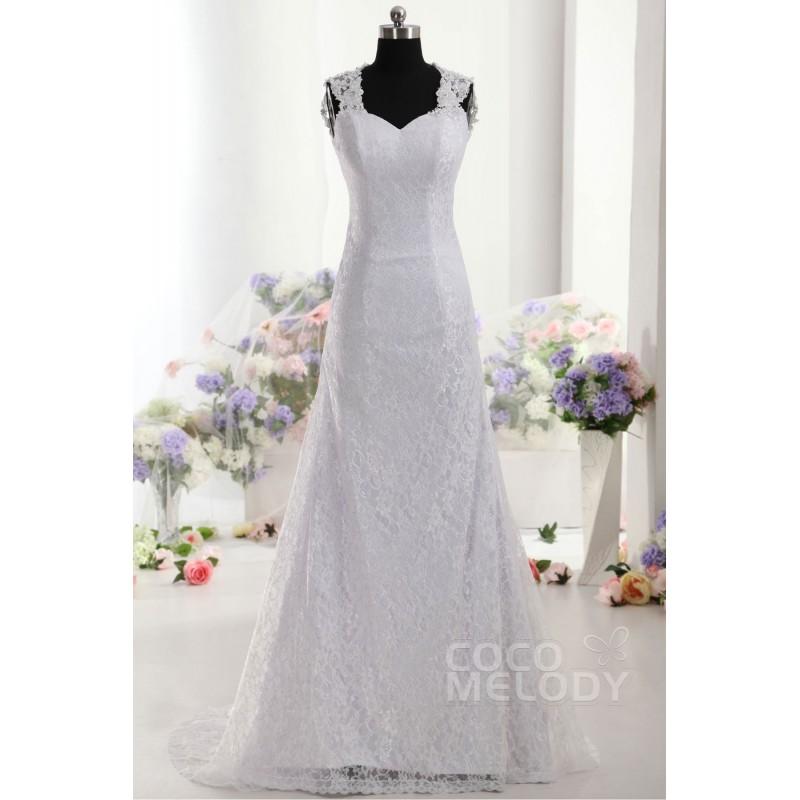 Wedding - Divine Straps Natural Train Lace Sleeveless Zipper With Buttons Wedding Dress with Appliques CWXT14013 - Top Designer Wedding Online-Shop