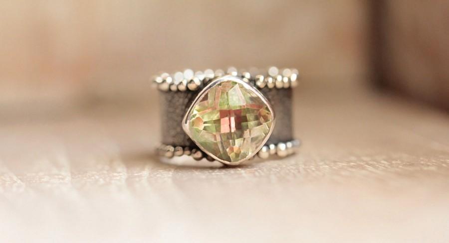 زفاف - Limited Edition Mango Topaz Ring, Personalised Ring, Handstamped Ring, 925 Sterling SIlver, Wide Band Gemstone RIng, Initials Ring, Wedding