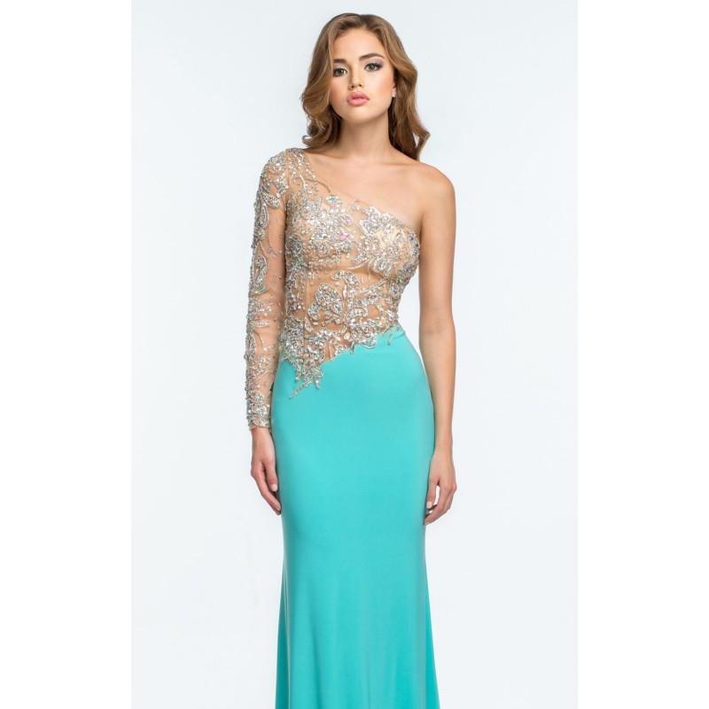 Mariage - Aqua Asymmetrical Sheer Gown by Terani Couture Prom - Color Your Classy Wardrobe