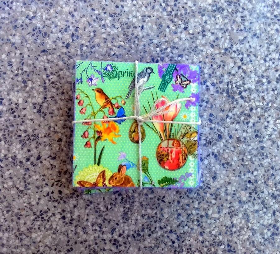 Wedding - Spring coasters, 6 pc coasters,  green coasters, floral coasters, housewarming gift, gift for mother, home decor, coaster on a thin board