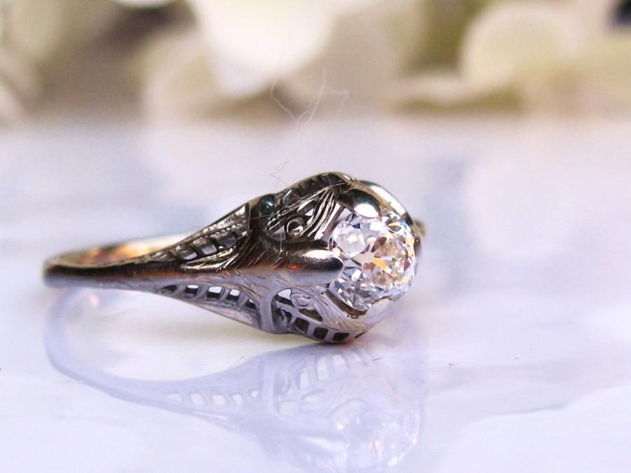 زفاف - Antique Edwardian Engagement Ring 0.33ct European Cut Diamond Antique Filigree Engagement Ring 18K White Gold Antique Diamond Wedding Ring