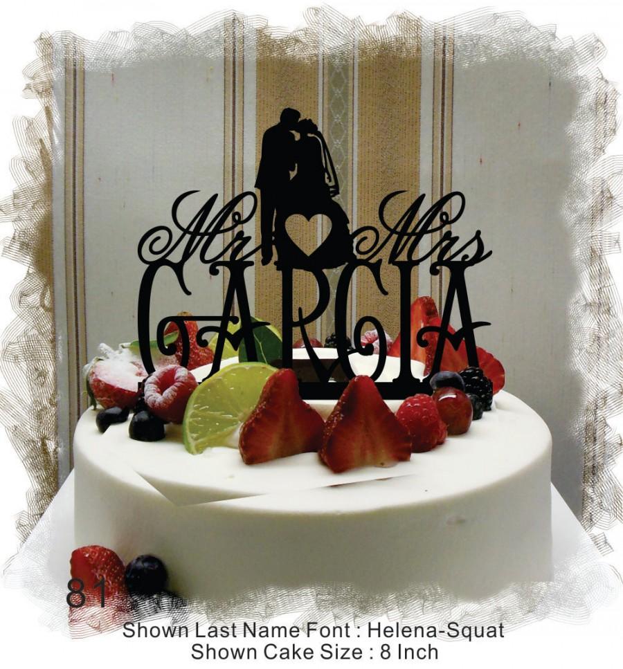 Mariage - Silhouette  Cake Topper , Monogram Cake Topper Mr and Mrs  With Your Last (Family)Name - Handmade Custom Rustic  Wedding Cake Topper