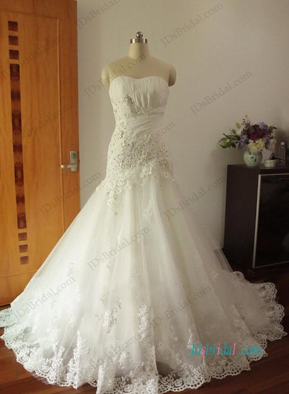 Mariage - Gorgeous Strapless floral tulle trumpet wedding dresses