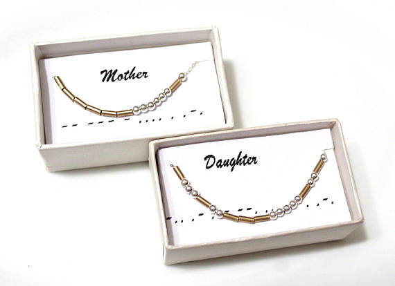 Mariage - Mother Daughter Code Morse Set, Morse Code Necklace, Custom Morse Code Necklace, Mother Gift, Daughter Gift, Bridesmaid Gift, Christmas Gift