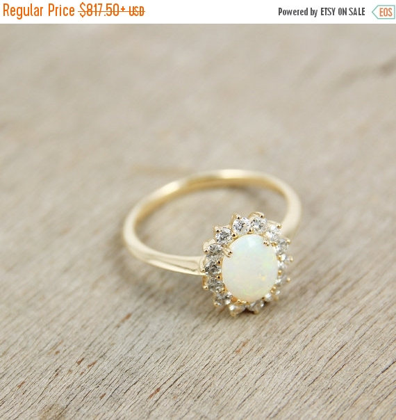 زفاف - EOM Sale Opal Diamond Engagement Wedding Ring in 14K Yellow, White or Rose Gold, Unique Engagement Ring SKU: R2119