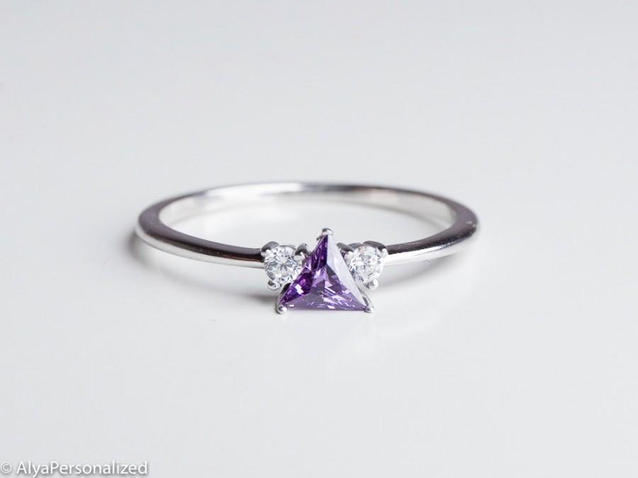 زفاف - Amethyst Engagement Ring - Trillion Cut Ring - Trillion Ring - Trillion Engagement Ring - Triangle Ring - White Gold Jewelry