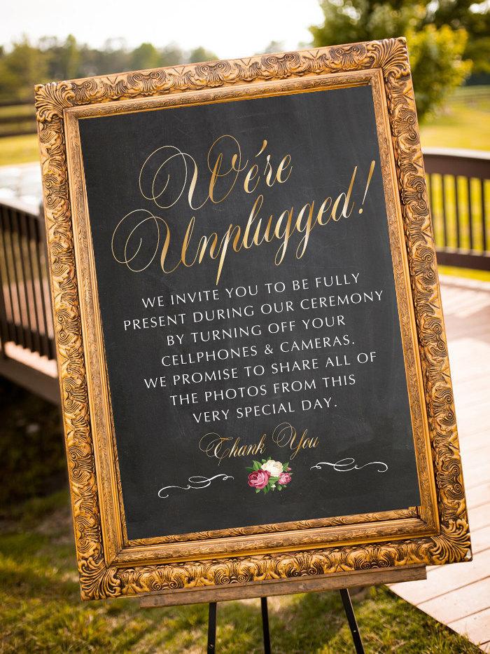 Hochzeit - Printable Unplugged Wedding Sign, Unplugged Wedding Ceremony Sign, Unplugged Ceremony Sign, Chalkboard Gold Wedding Sign, DIGITAL Sign