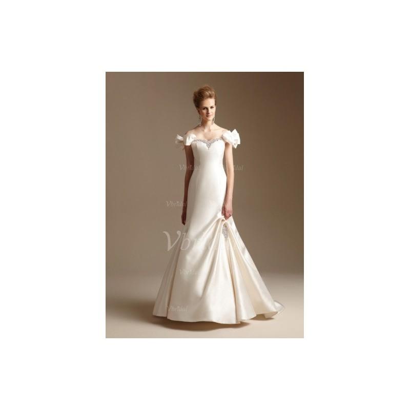 زفاف - Trumpet/Mermaid Off-the-Shoulder Court Train Satin Wedding Dress With Ruffle Beading - Beautiful Special Occasion Dress Store