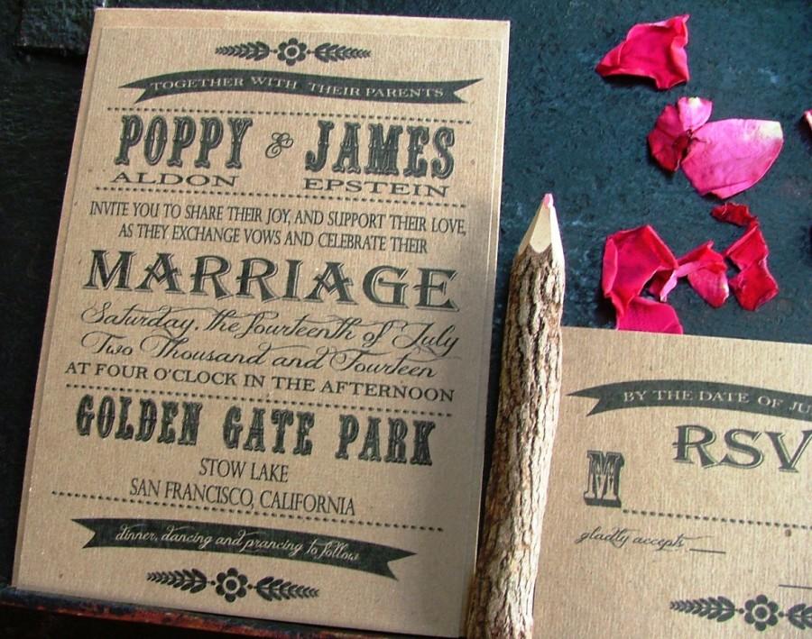 Wedding - Rustic Wedding Invitations- kraft, barn,vintage, handwritten, black, Invitation, rsvp cards, Wedding, Paper Goods