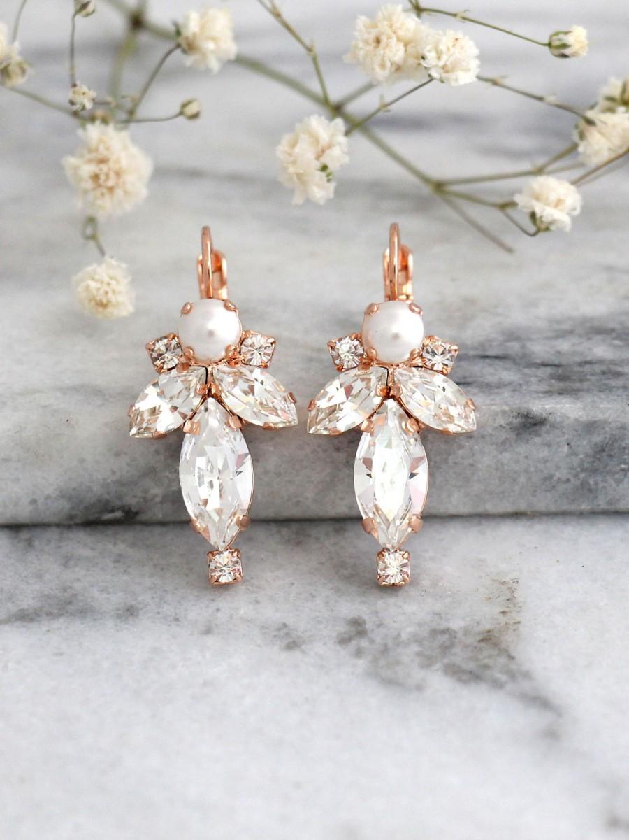 Mariage - Bridal Earrings, Bridal Crystal Earrings, Pearl Earrings, Swarovski Earrings, Bridal Drop Earrings, Bridesmaid Earrings, Bridal Droplets. - $63.00 USD