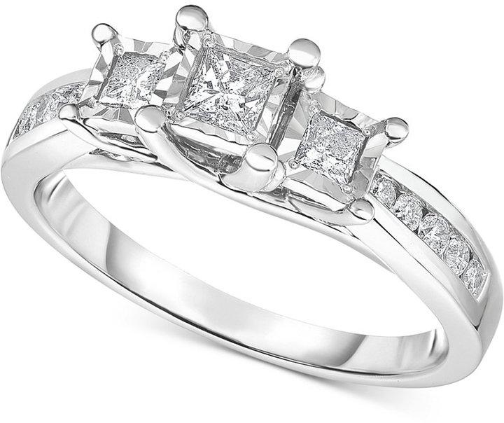 زفاف - TruMiracle® Diamond Three-Stone Ring (1/2 ct. t.w.) in 14k White Gold