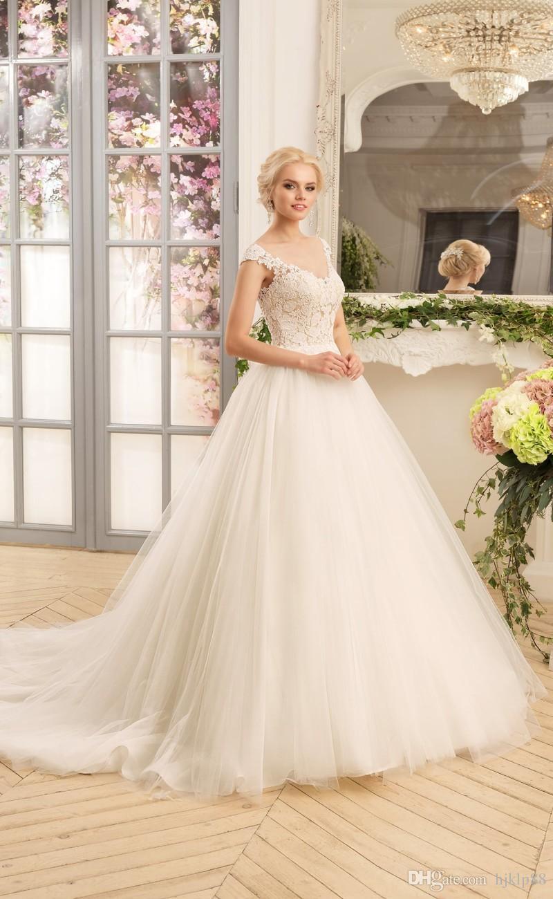 Wedding - 2017 New V-Neck Vintage Lace Wedding Dresses Applique Tulle Bridal Gowns Backless A-Line Garden Wedding Dress NAVIBLUE BRIDAL Zipper Button Lace Luxury Illusion Online with $162.29/Piece on Hjklp88's Store 