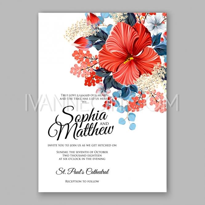 Hochzeit - Hibiscus wedding invitation card template - Unique vector illustrations, christmas cards, wedding invitations, images and photos by Ivan Negin
