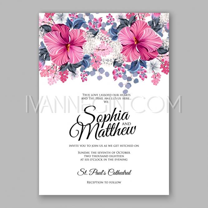 Mariage - Hibiscus wedding invitation card template - Unique vector illustrations, christmas cards, wedding invitations, images and photos by Ivan Negin