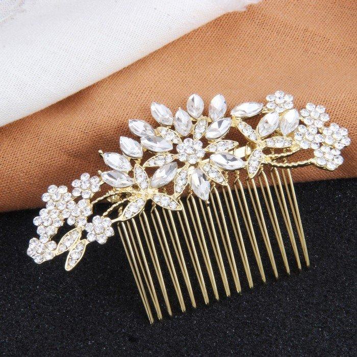 Wedding - Gold Wedding Hair Flower Accessories For Brides