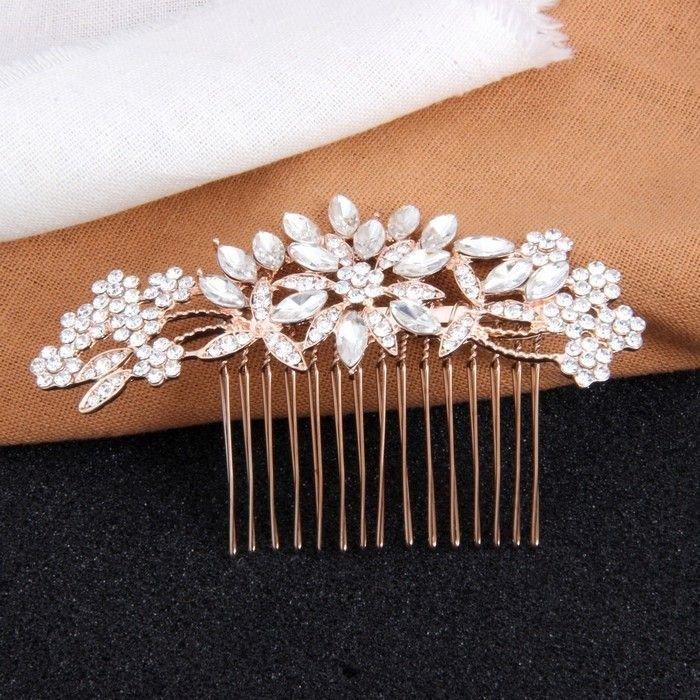 Mariage - Rose Gold Wedding Hair Piece Crystal Clips