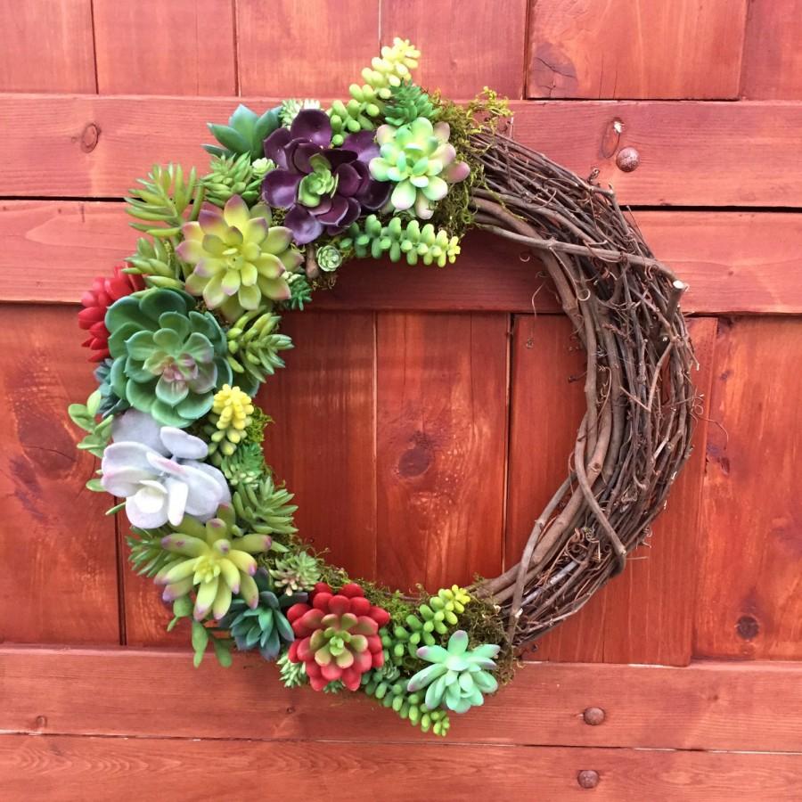 Свадьба - Succulent Wreath, artificial succulent wreath, spring wreath, faux succulents, wedding decor, front door wreath, year round wreath, rustic