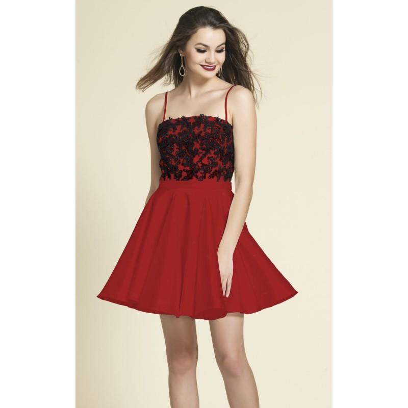 زفاف - Black/Red Beaded Mini Dress by Dave and Johnny - Color Your Classy Wardrobe