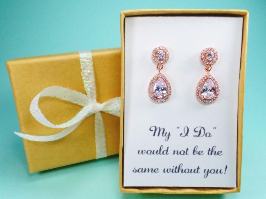 زفاف - Bridesmaid Gift,Rose Gold Bridesmaid Earrings,gold Bridal Jewelry,wedding jewelry,Crystal Earrings,Bridal earrings,Cubic Zirconia earrings