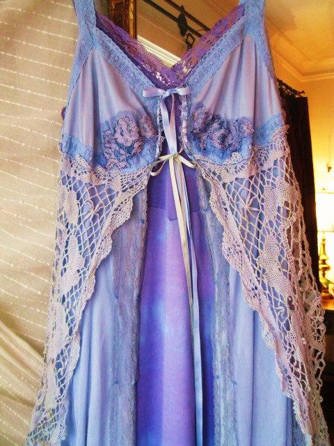 Mariage - Periwinkle Blue and Lavender, Bohemian Dress, Knee Length,Art Nouveau Dress, Boho  Wedding, Sustainable, Size M , Sweet Savage Love