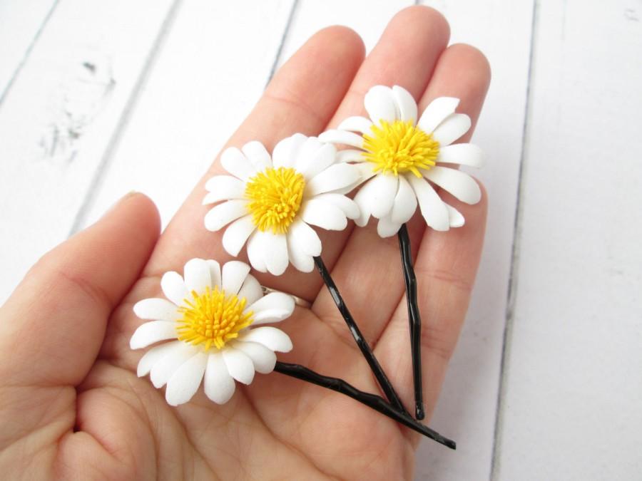 Свадьба - Set Daisies Hair Pin Accessories - Daisy Flower Hair Clips - Flowers Camomile hair decoration - Floral Bobby Pin - Girls Hair Accessories