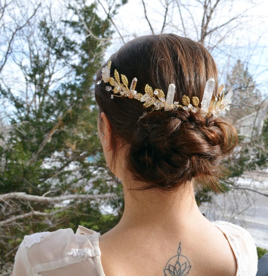 Wedding - Elven Bride Diadem, Angel Gold Crystal Crown, Wedding Wreath