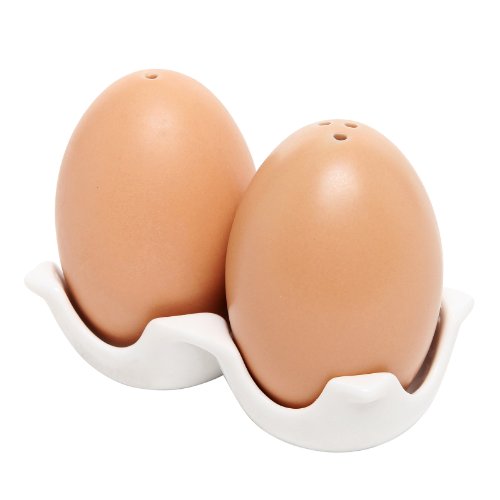 Mariage - Beter Gifts® Brown Egg Design Salt and Pepper Shaker Set w/ Egg Carton Style Holder - beterwedding