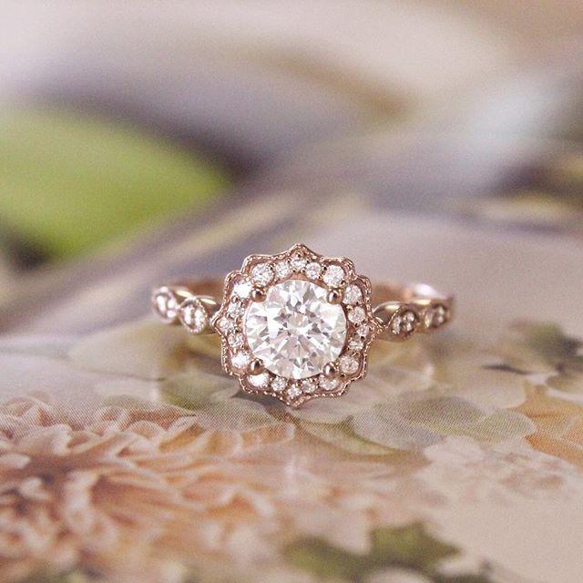 Wedding - 14K Rose Gold Cadenza Halo Diamond Ring