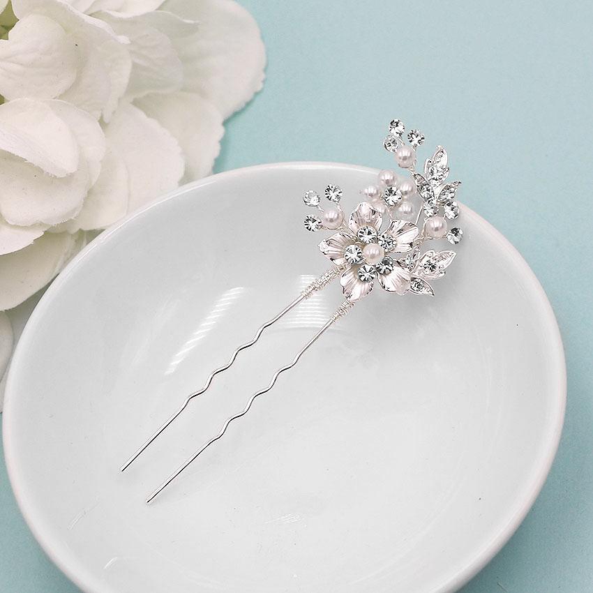 Mariage - Swarovski crystal pearl wedding hair pin, bridal hair accessories, pearl rhinestone hairpin, bridal hair pearl, silver hair pin 254707506