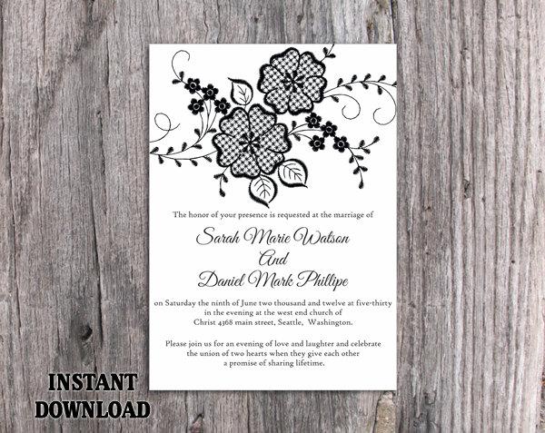 Hochzeit - Lace Wedding Invitation Template Download Printable Invitations Boho Invitation Rustic Invitations Vintage Floral Black Invitations DIY - $8.90 USD