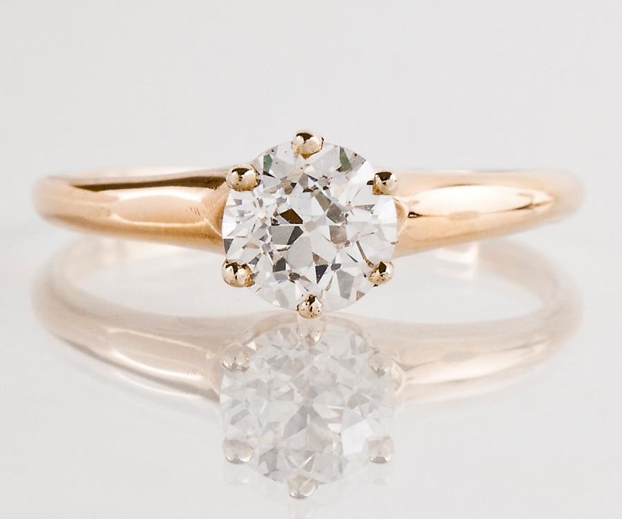 Hochzeit - Antique Engagement Ring - Antique 14k Yellow Gold Solitaire Diamond Engagement Ring