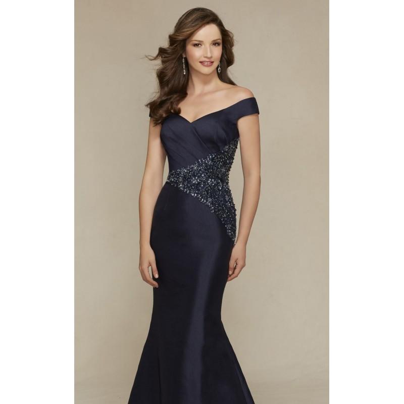 Hochzeit - Navy Off-The-Shoulder Gown by MGNY by Mori Lee - Color Your Classy Wardrobe